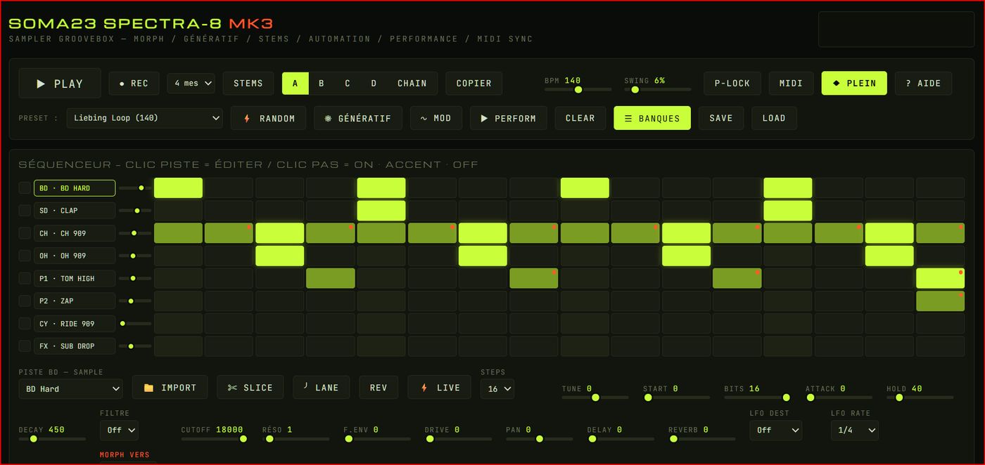 Interface de la groovebox SPECTRA-8
